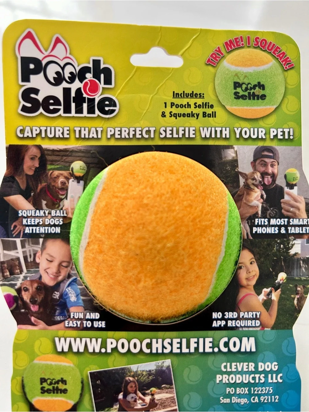 Pooch Selfie Dog Training Tennis Ball Smart Phone Attachment Photo Taking